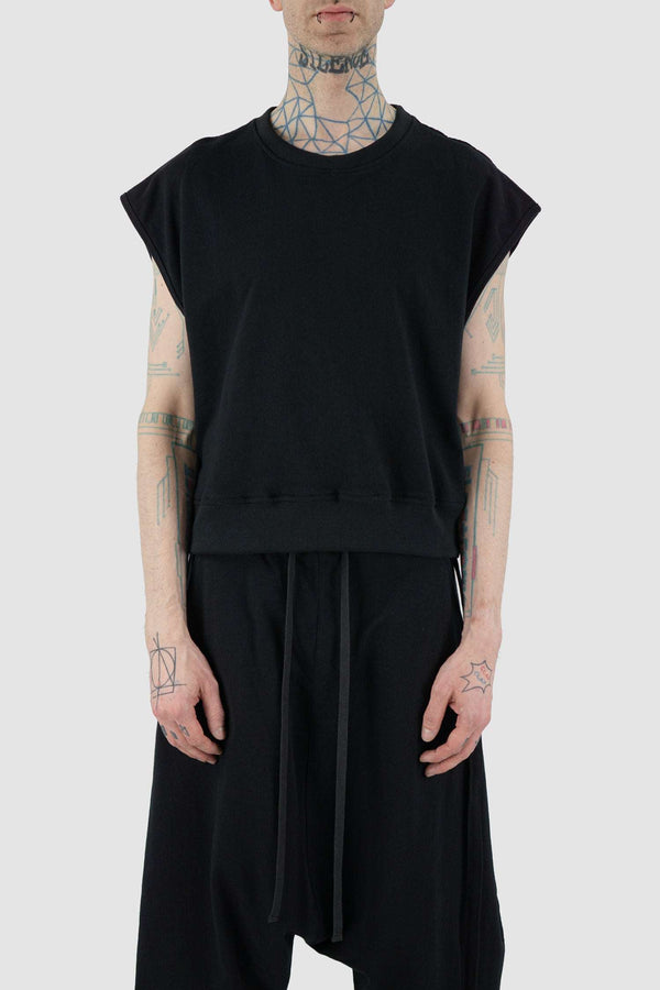 Front view of Black Smock Over Grunge Top with distinct shoulders, XCONCEPT