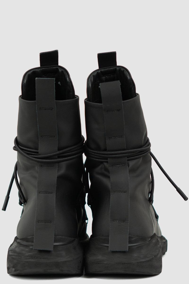 back view of Soft Tasker Sock Sneaker with high top design and soft leather, PURO