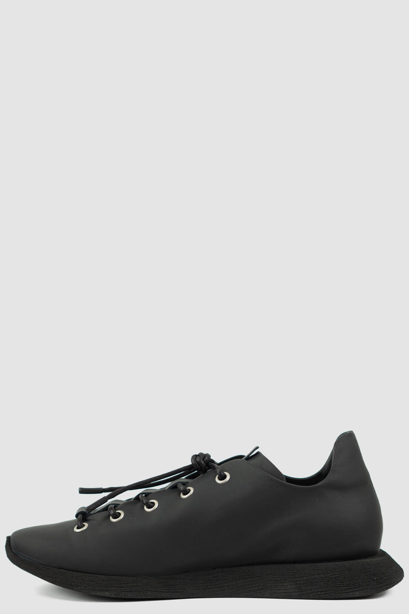 Left  view of Summer Step Leather Sneaker with parachute lacing and square sole, PURO