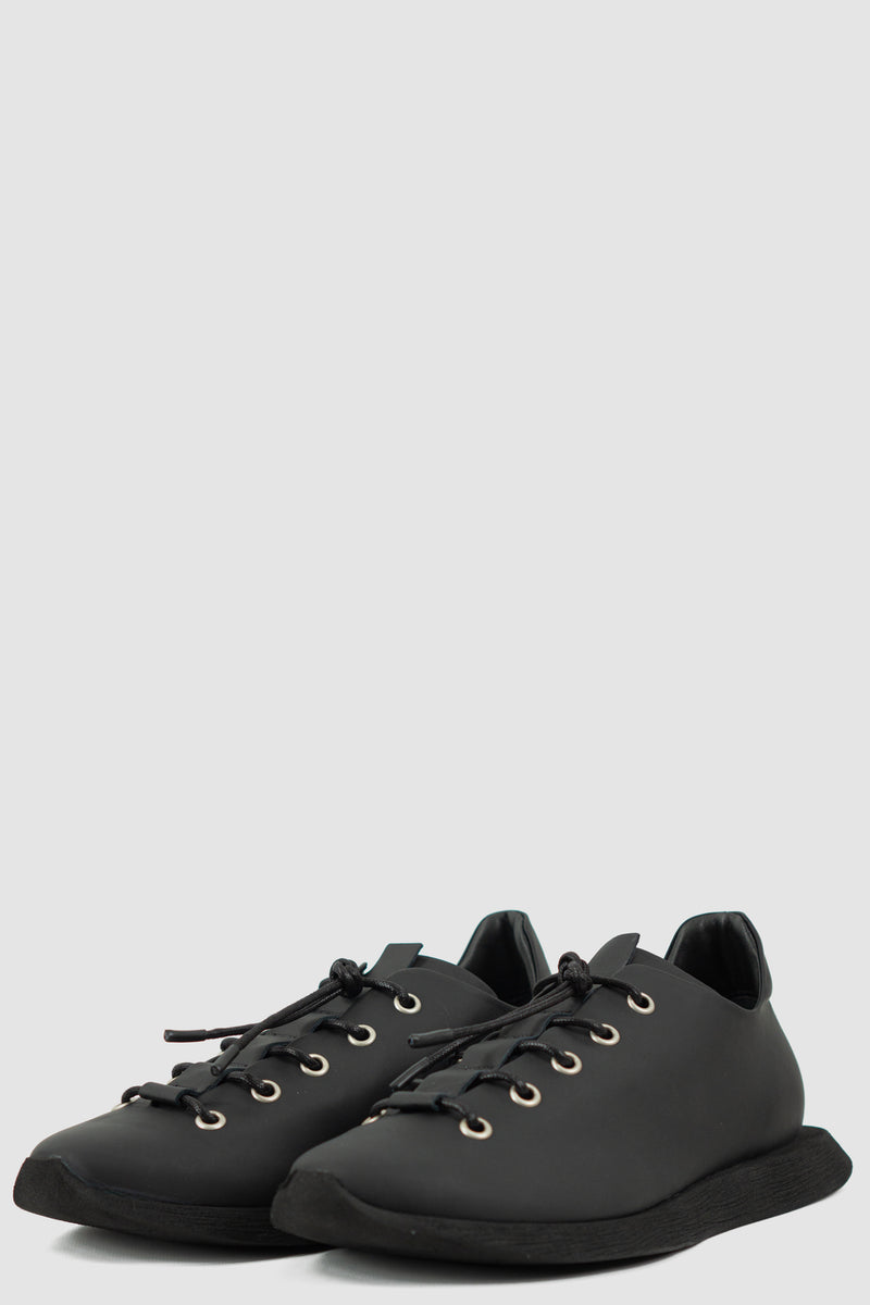 Front left view of Summer Step Leather Sneaker with parachute lacing and square sole, PURO