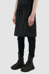 Side view of Black Woven Skirted Sweatpants for Men with low crotch detail, LA HAINE INSIDE US