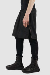 Detail view of Black Woven Skirted Sweatpants for Men with low crotch detail, LA HAINE INSIDE US