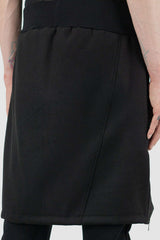 Detail view of Black Woven Skirted Sweatpants for Men with low crotch detail, LA HAINE INSIDE US