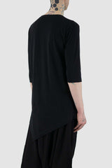 Back view of Asymmetric 3/4 Sleeve T-Shirt in black - LA HAINE INSIDE US