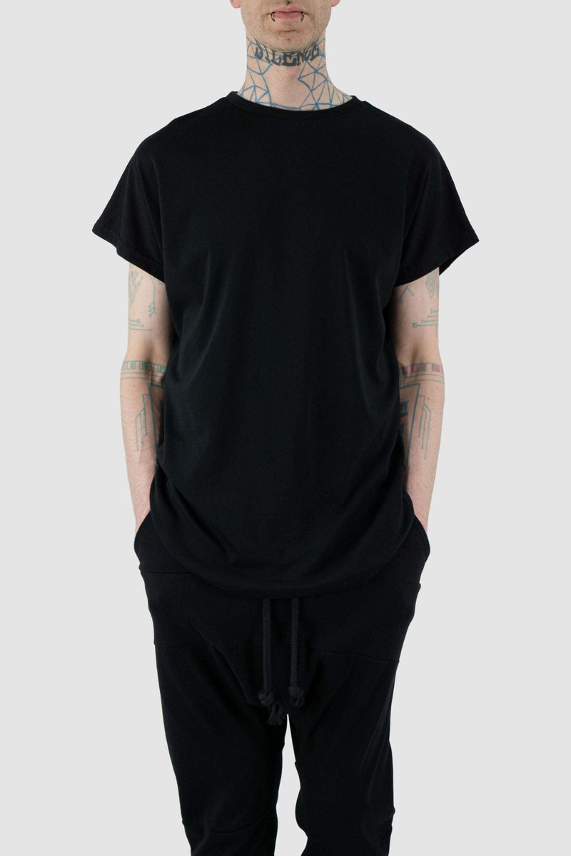 Front styling view of Black Mint Raglan T-Shirt for Men with relaxed fit and organic cotton, OBECTRA