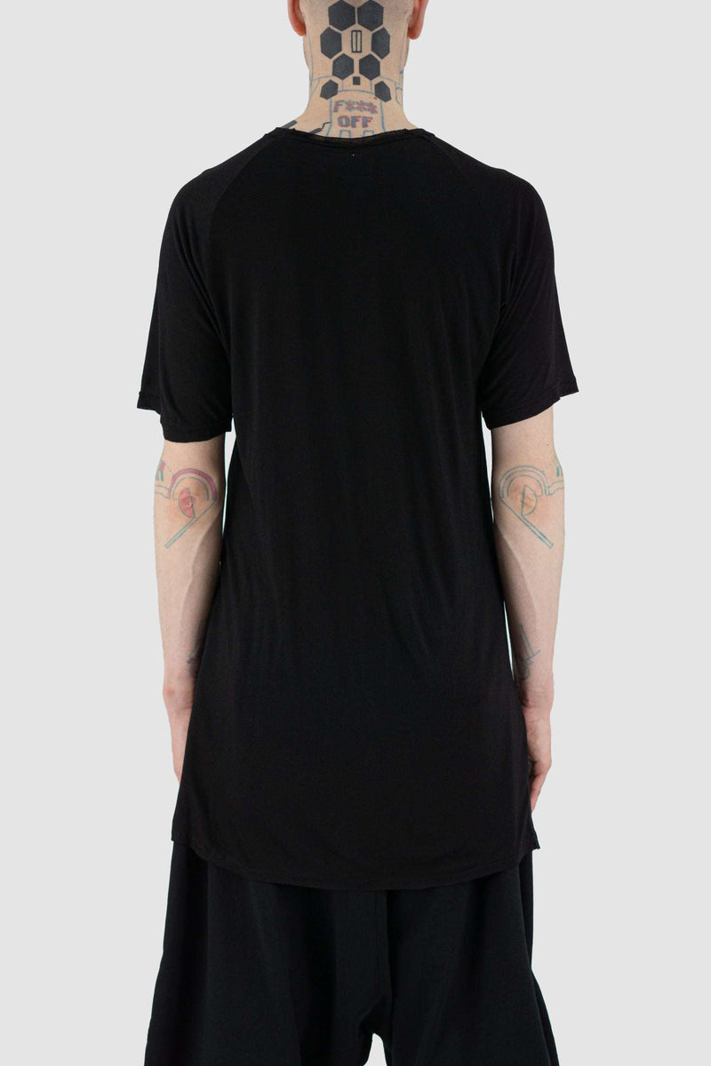Top view of Black Tobby Top Bamboo T-Shirt highlighting loose fit, XCONCEPT