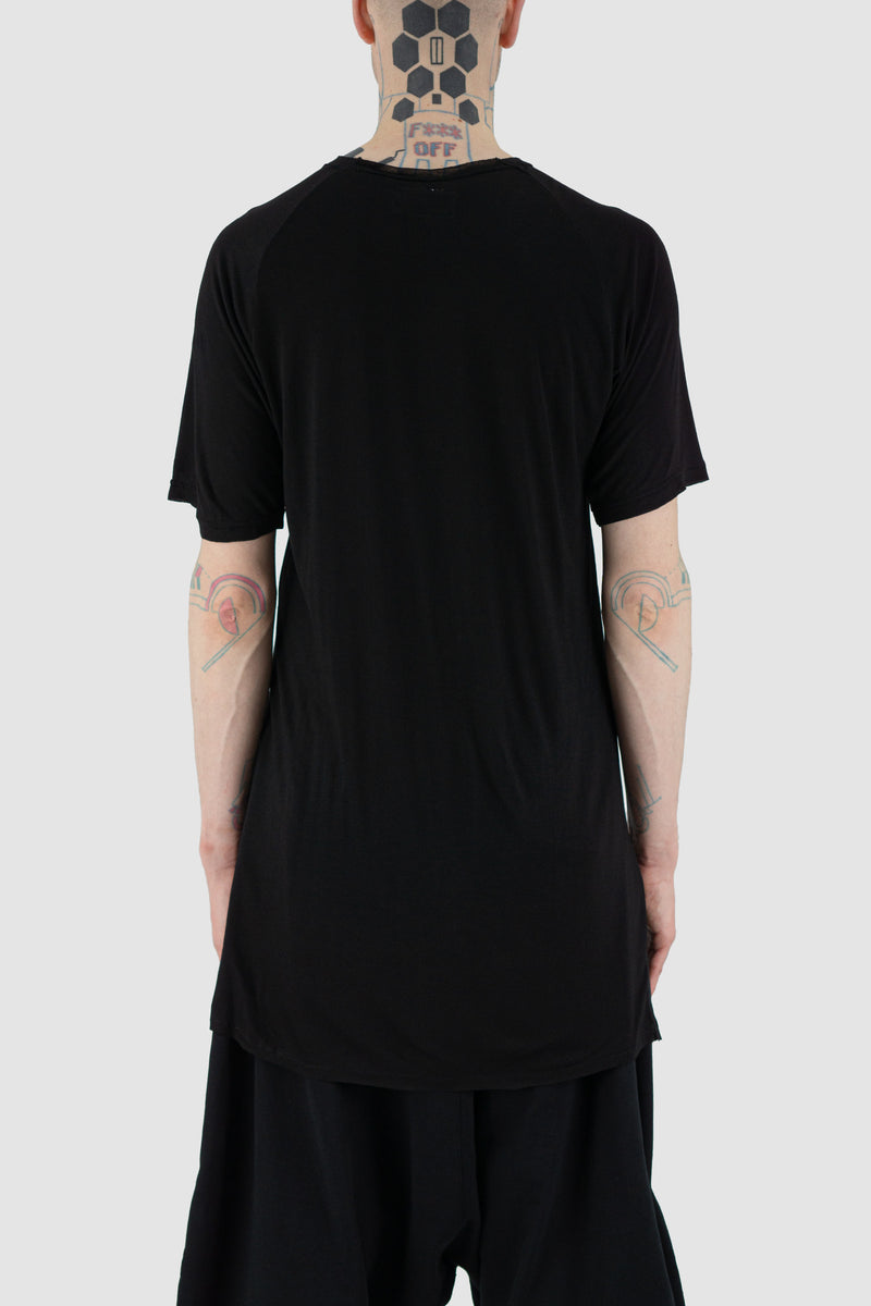 XCONCEPT Men's Black Bamboo T-Shirt - SS24 Collection | 100% Cotton Bamboo, Loose Fit, Elongated Back Part, Black Stripe Detail, Thin Breathable Fabric | Made in Bali