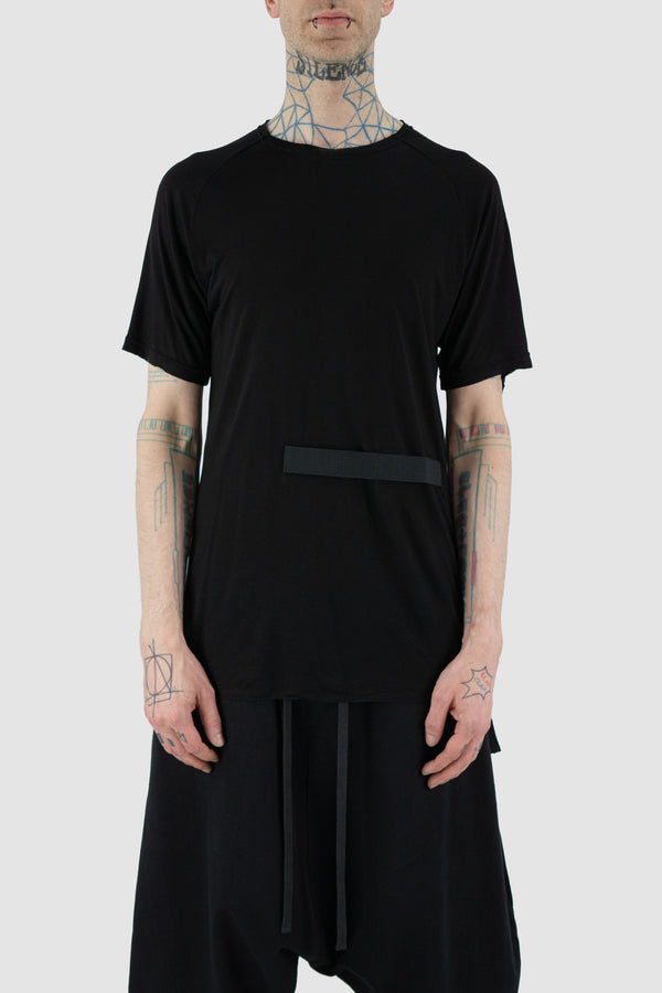 Front view of Black Tobby Top Bamboo T-Shirt with elongated back part, XCONCEPT