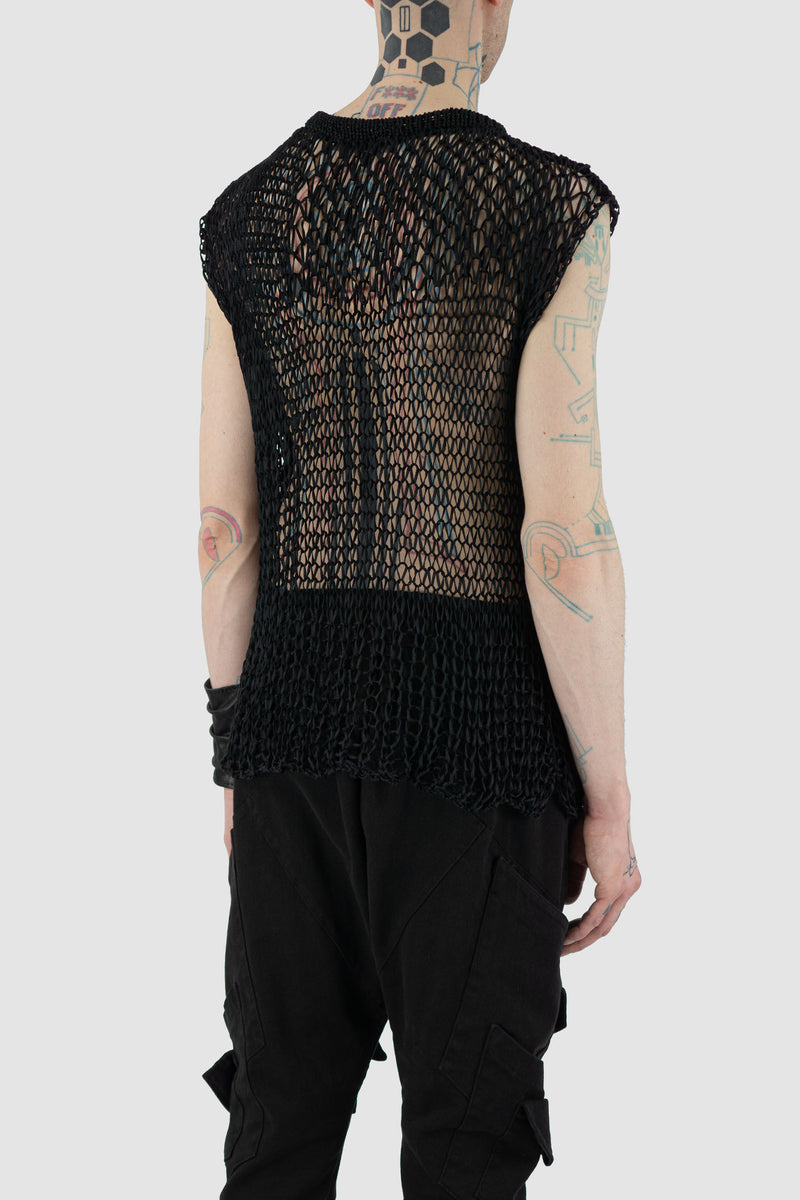 LA HAINE INSIDE US Black Transparent Knit Tank - SS24 Collection | 100% PC | Regular Fit, Overlapping Shoulder Feature | Made in Italy