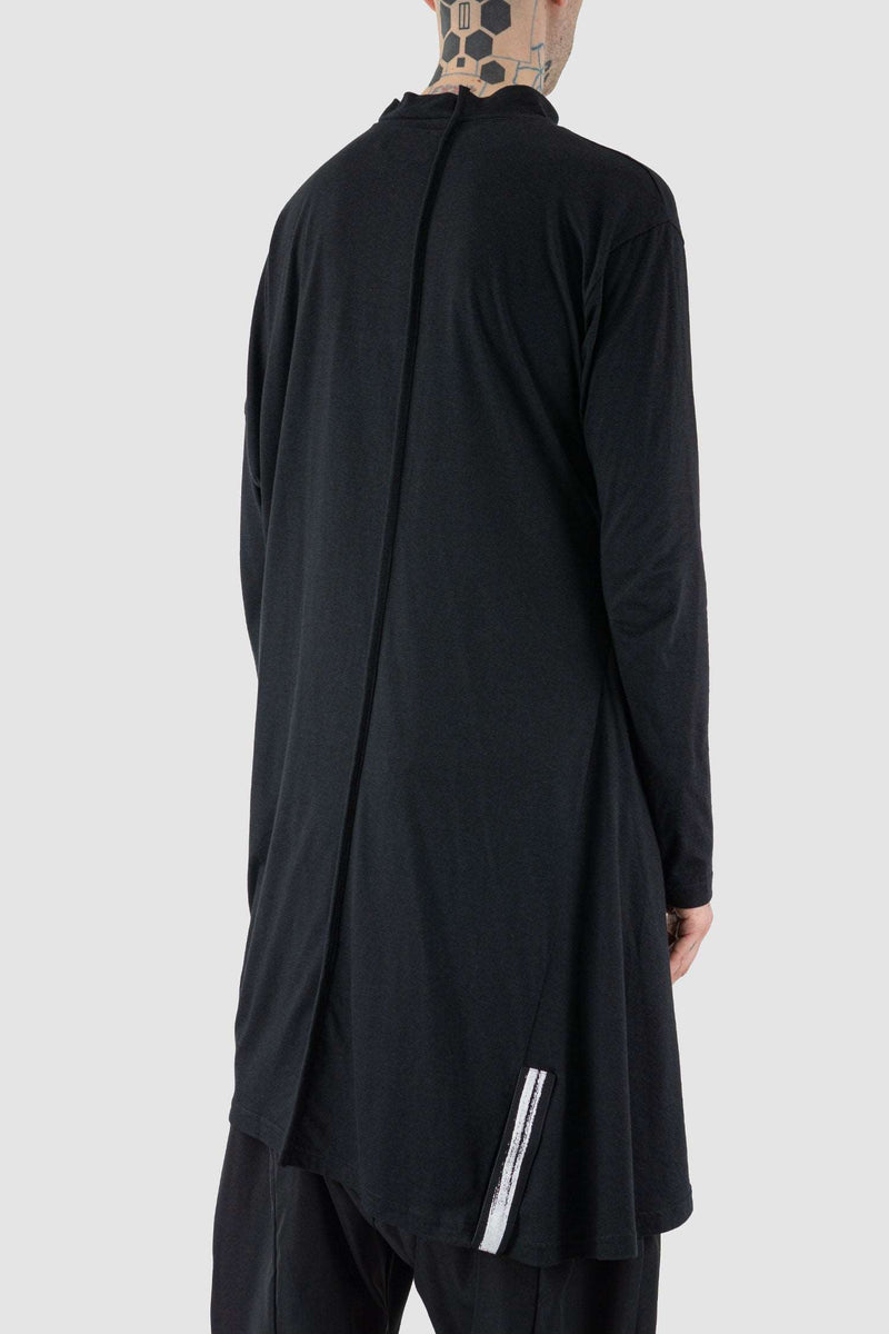 Back view of Black Draped Longsleeve Tunic Top with 100% cotton bamboo, XCONCEPT