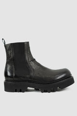 The Last Conspiracy - right view of Emert Black Leather Chelsea Boots for Men from SS24 Collection with front Scar Stitch Detail.