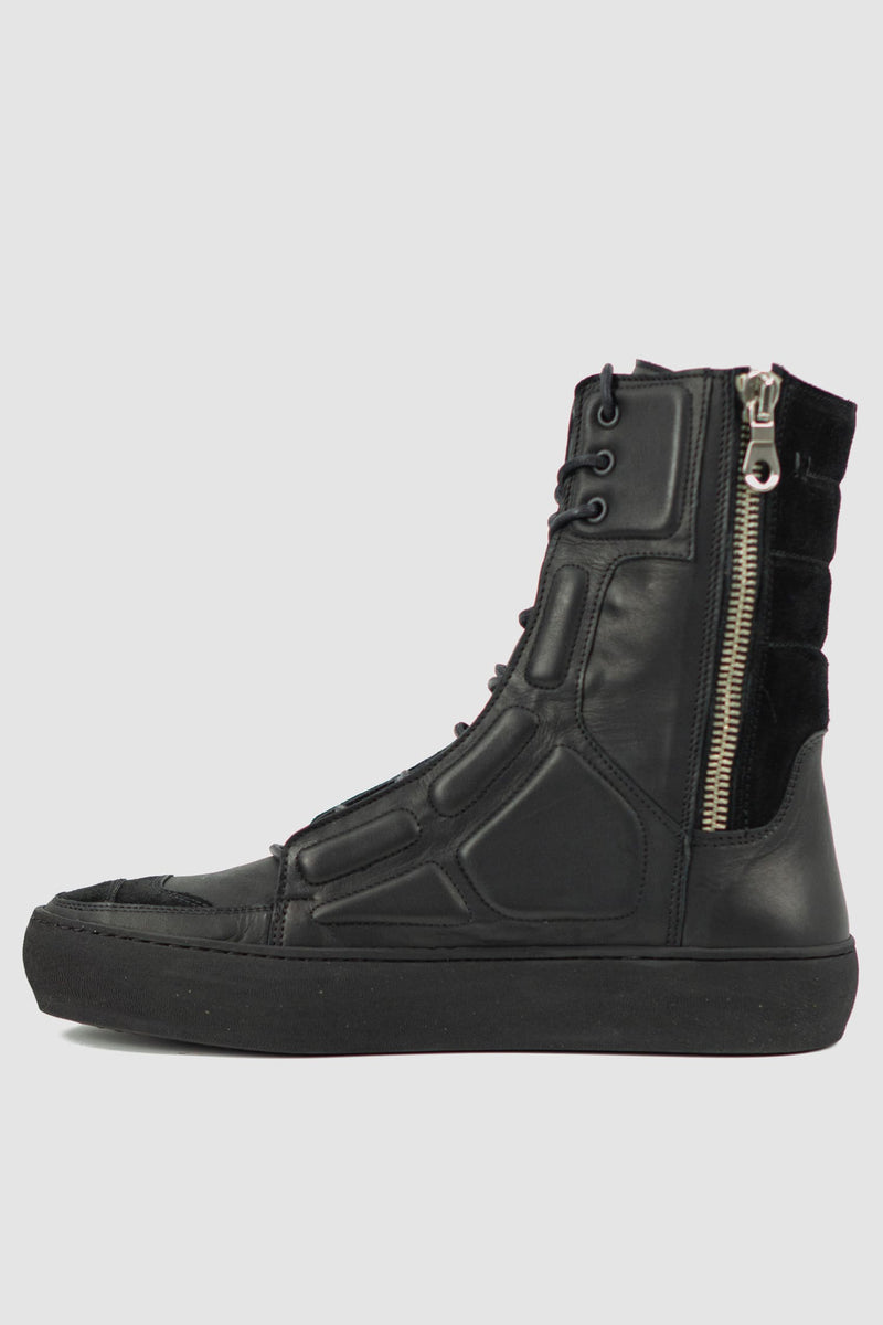 The Last Conspiracy - left view of Black High Top Laced Sneaker for Men from Permanent Collection with double Lampo Zipper detail.