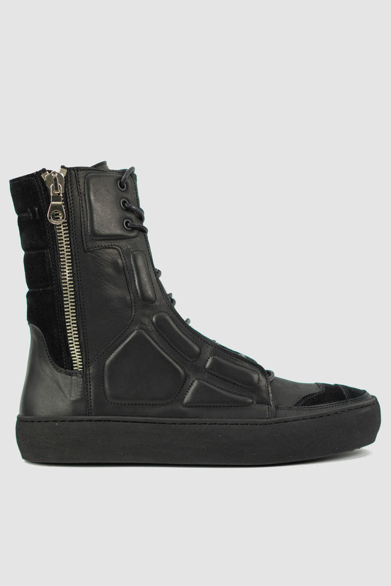 The Last Conspiracy - right view of Black High Top Laced Sneaker for Men from Permanent Collection with double Lampo Zipper detail.