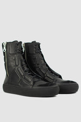 The Last Conspiracy - front right view of Black High Top Laced Sneaker for Men from Permanent Collection with double Lampo Zipper detail.