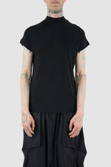 UY Studio - Front view of black bamboo casual T-shirt for men with pointy short sleeves, straight cut, Permanent Collection.