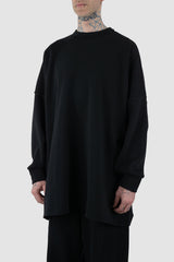 UY Studio - front side view of big black cozy oversized cotton sweater.