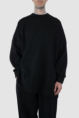 UY Studio - front relaxed view of big black cozy oversized cotton sweater for men from the FW24 collection offers a relaxed, baggy fit with a round neckline and stylish pleated sleeves.