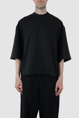 UY Studio - front view of Black Cropped Heavy Cotton T-Shirt for men from the FW24 collection features an oversized fit with extended shoulders and a close-fitting collar.