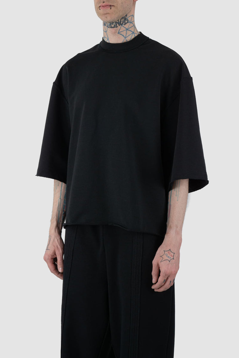 UY Studio - front side view of Black Cropped Heavy Cotton T-Shirt.