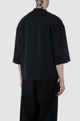 UY Studio - back side view of Black Cropped Heavy Cotton T-Shirt for men from the FW24 collection features an oversized fit with extended shoulders and a close-fitting collar.