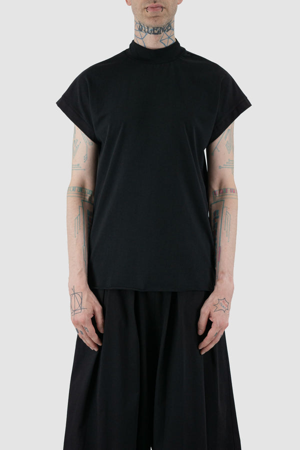 UY Studio - front view of black raglan top with a high neckline for men from the FW24 collection made from a cotton blend, a casual fit and a distinctive shoulder section.