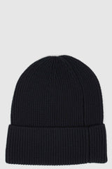 UY Studio - Back view of black bamboo beanie for men with coarse-knitted construction, turned-up brim, Permanent Collection.