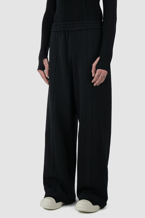 UY Studio - front side view of Black Thick Cotton Wide-Leg Jogger Pants.