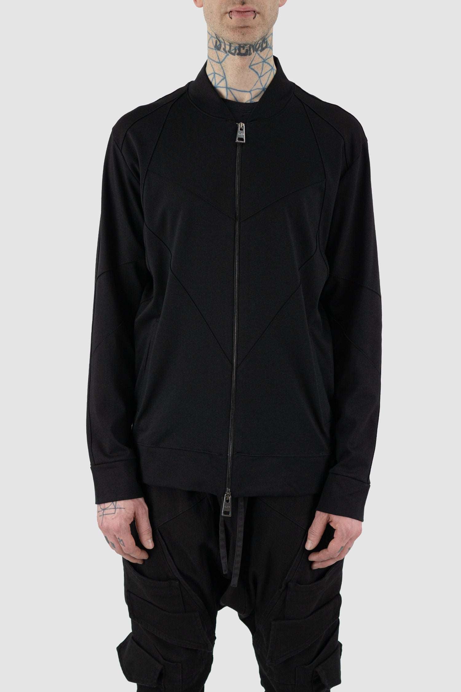 Front view of Black Summer Jacket for Men with double zip closure, LA HAINE INSIDE US