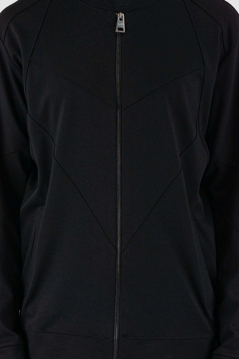 Detail view of Black Summer Jacket for Men with double zip closure, LA HAINE INSIDE US