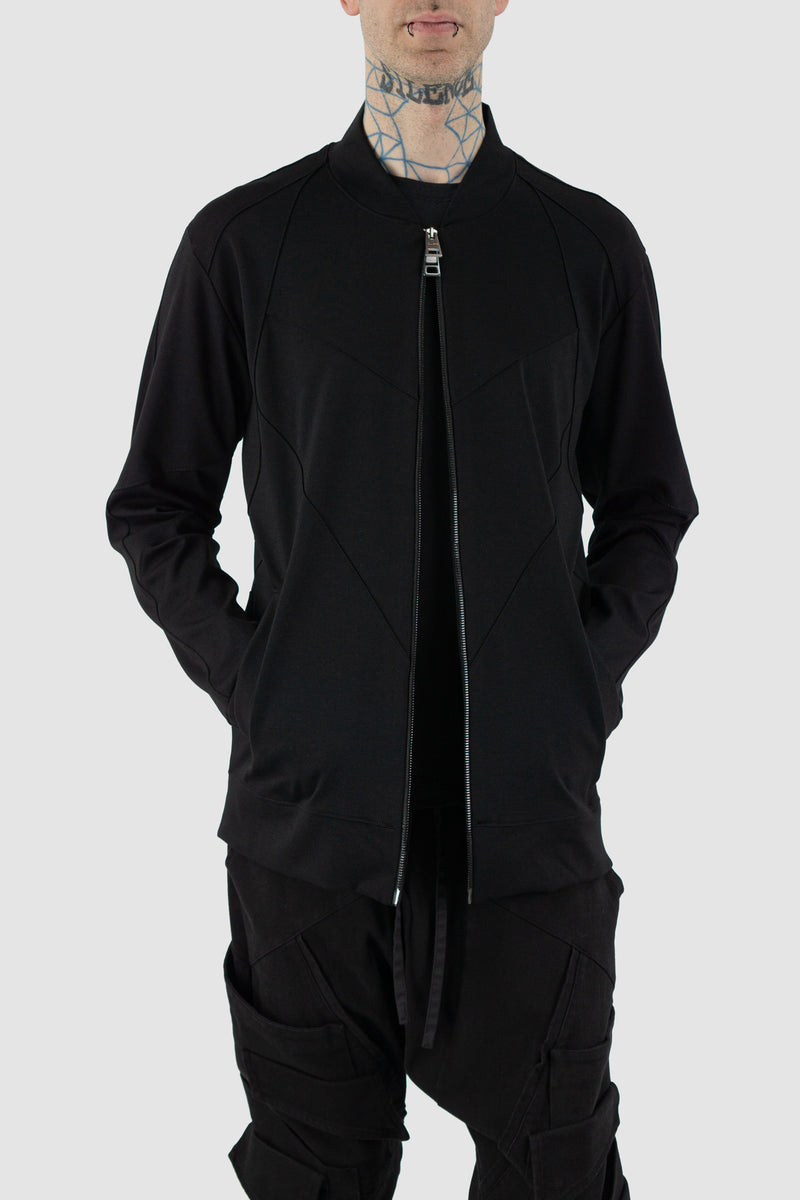 Front view of Black Summer Jacket for Men with double zip closure, LA HAINE INSIDE US