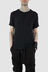 Front view of Black Viscose T-Shirt for Men with center stripe breast detail, LA HAINE INSIDE US