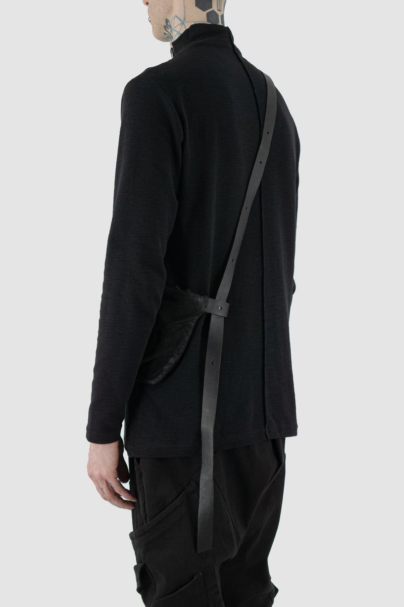 Back view of Black Suede Calf Leather Waist Bag with vegetable tanned leather, WERKSCHWARZ
