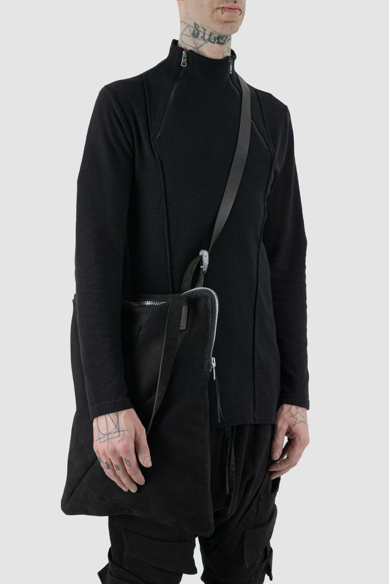 Styling 2 view of Black Calf Leather Tote Bag with cotton lining and compartments, WERKSCHWARZ