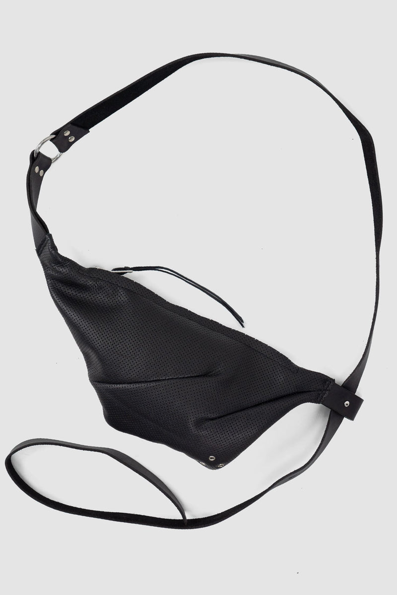 Werkschwarz - front view of the black Perforated Cow Leather Waist Bag Werk 31H.