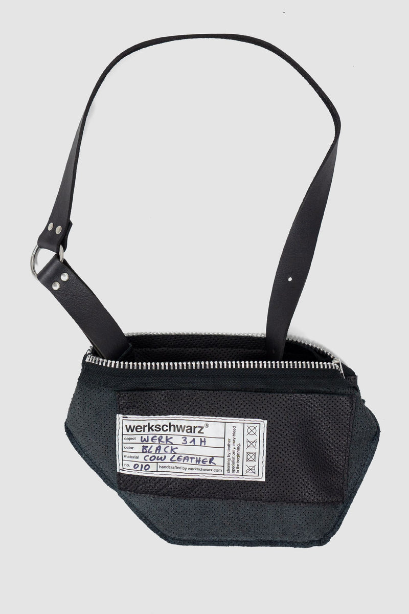 Werkschwarz - inside view of the black Perforated Cow Leather Waist Bag Werk 31H.