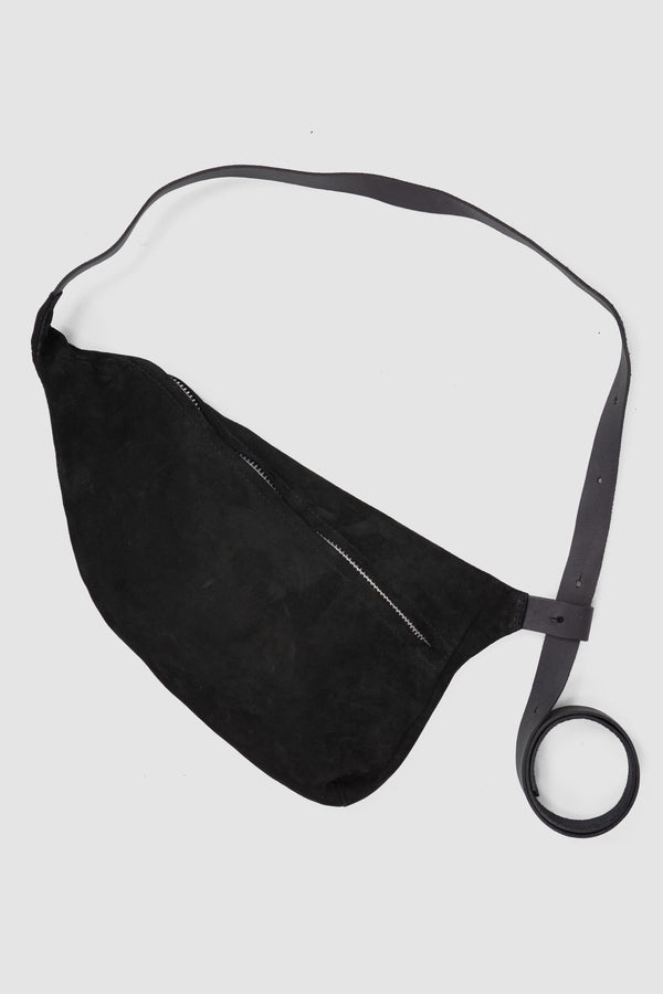 Werkschwarz - front view of the black Suede Calf Leather Crossbody Bag Werk 3N.