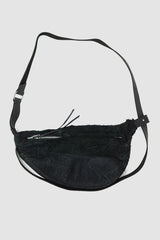 Werkschwarz - front view of Black Waist Bag 26G. Reversed Goat Leather from Permanent Collection with metal rivet, ykk zipper and metal ring.