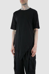 XConcept - Front side view of black asymmetric pointed Tack T-shirt.