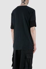 XConcept - back side view of black asymmetrical bamboo t-shirt for men from the FW24 collection has a double-layered, tapered front and sleeves.