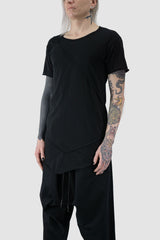 XConcept - front side view of Black Asymmetrical Detailed Bamboo Cotton T-Shirt