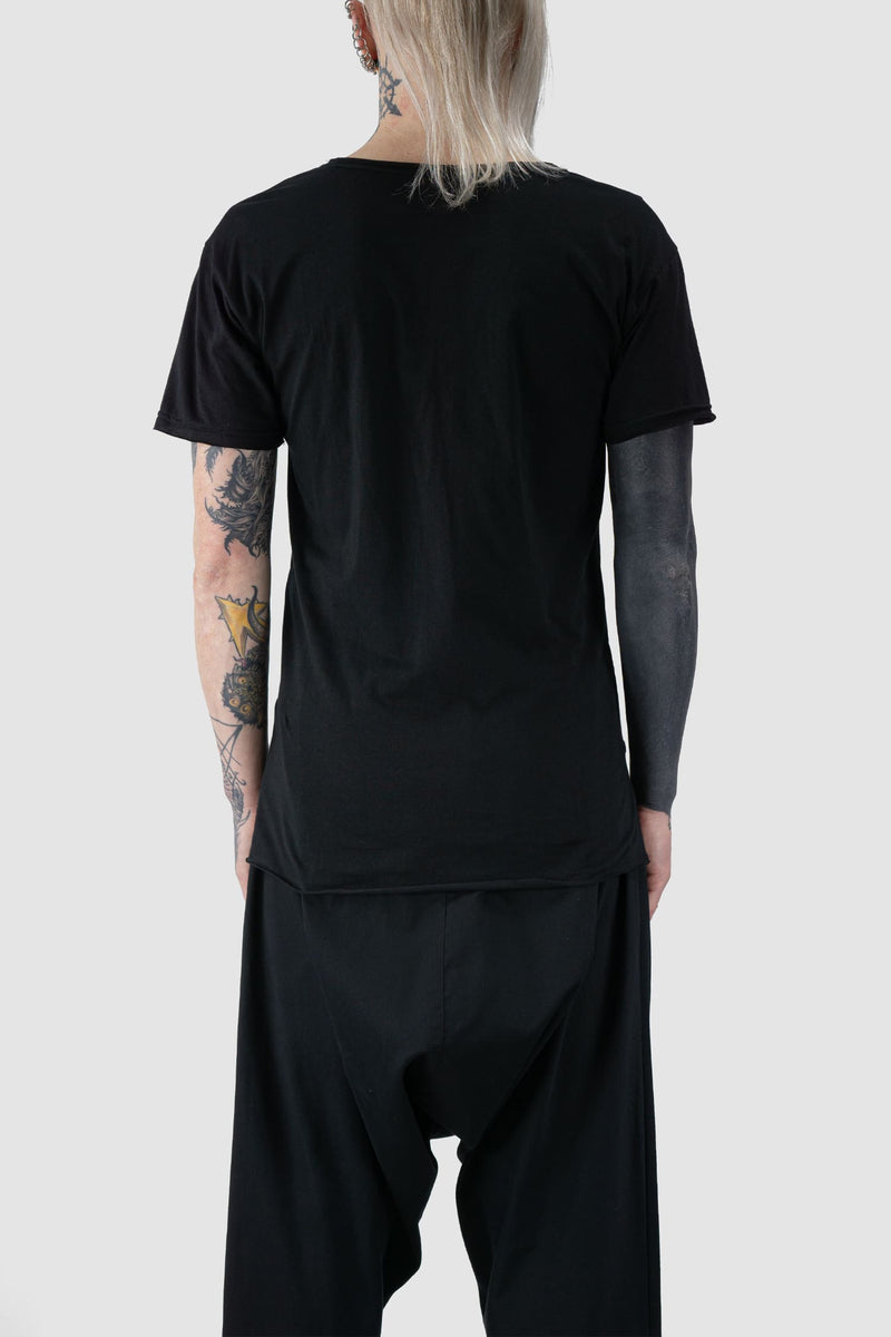 XConcept - back view of Black Asymmetrical Detailed Bamboo Cotton T-Shirt