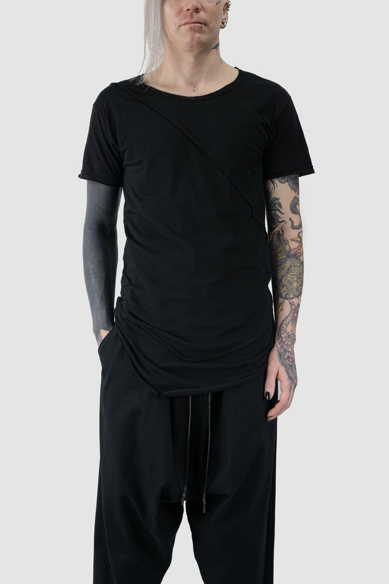 XConcept - relaxed fit view of Black Asymmetrical Detailed Bamboo Cotton T-Shirt