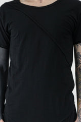 XConcept - front part view of Black Asymmetrical Detailed Bamboo Cotton T-Shirt