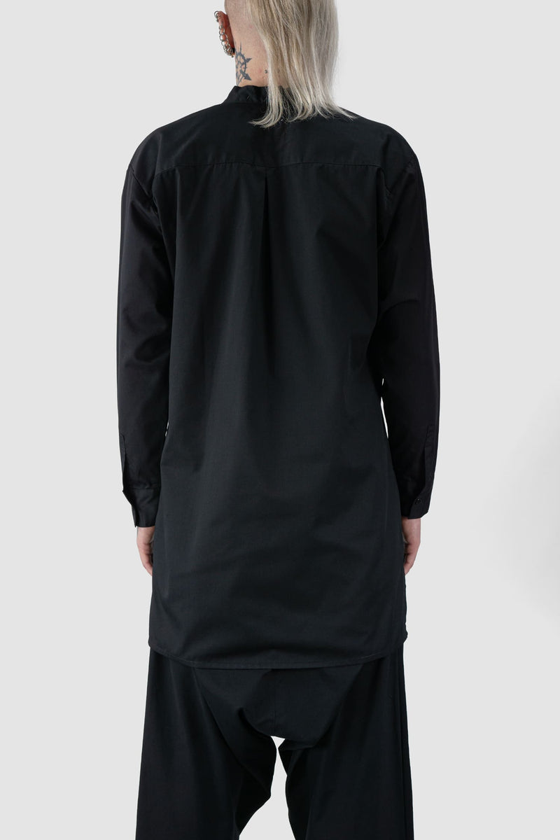 XConcept - back view of Black Cotton V-Neck Button Shirt