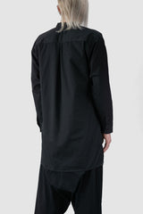 XConcept - back side view of Black Cotton V-Neck Button Shirt