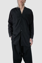 XConcept - relaxed fit view of Black Cotton V-Neck Button Shirt