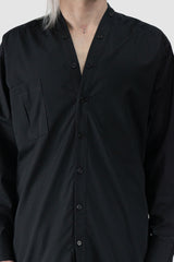 XConcept - front detail view of Black Cotton V-Neck Button Shirt