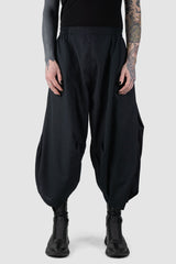 XConcept - front view of Black Cropped Loose Fit Linen Trousers