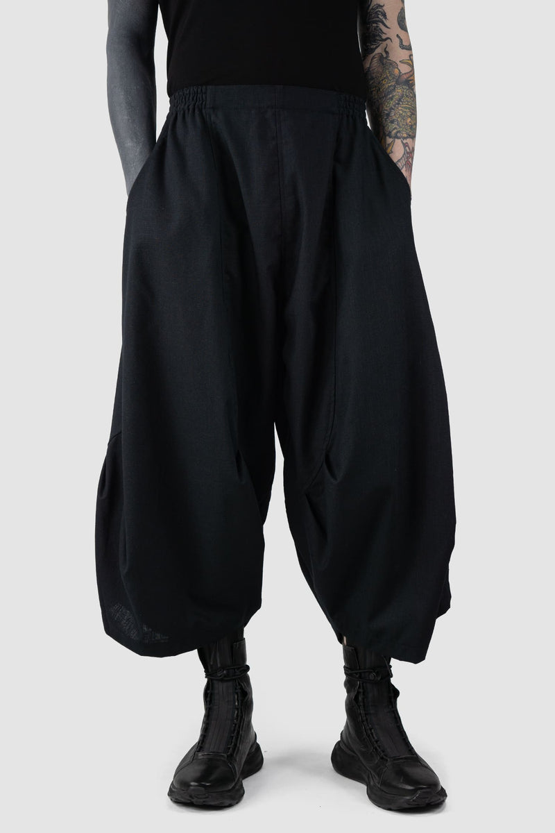 XConcept - relaxed fit view of Black Cropped Loose Fit Linen Trousers