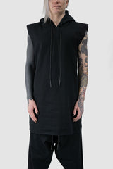 XConcept - front view of Black Long Hooded Sleeveless Top